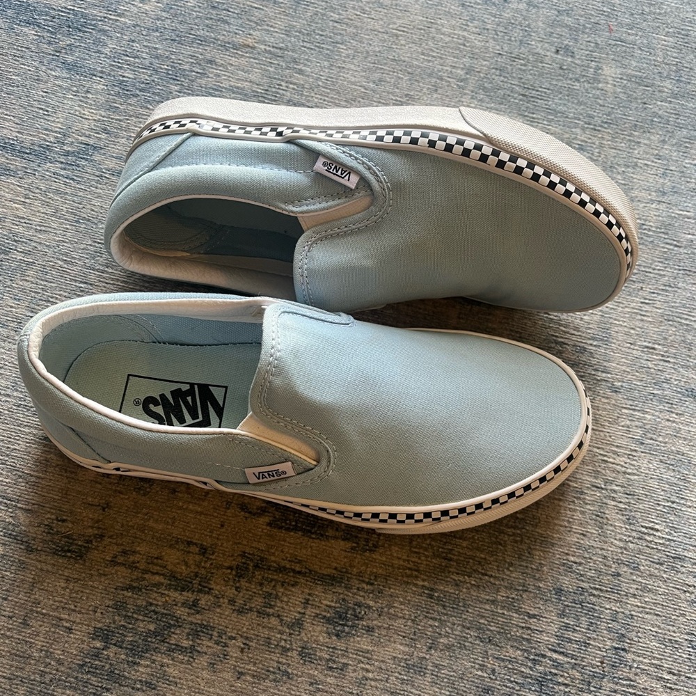 Vans Slip-On Sneakers Light Blue with Checkerboard Trim